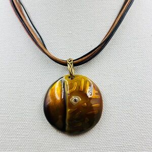 Chico's Pendant Necklace Metal and Enamel On 6 Strand Cords Boho Chic